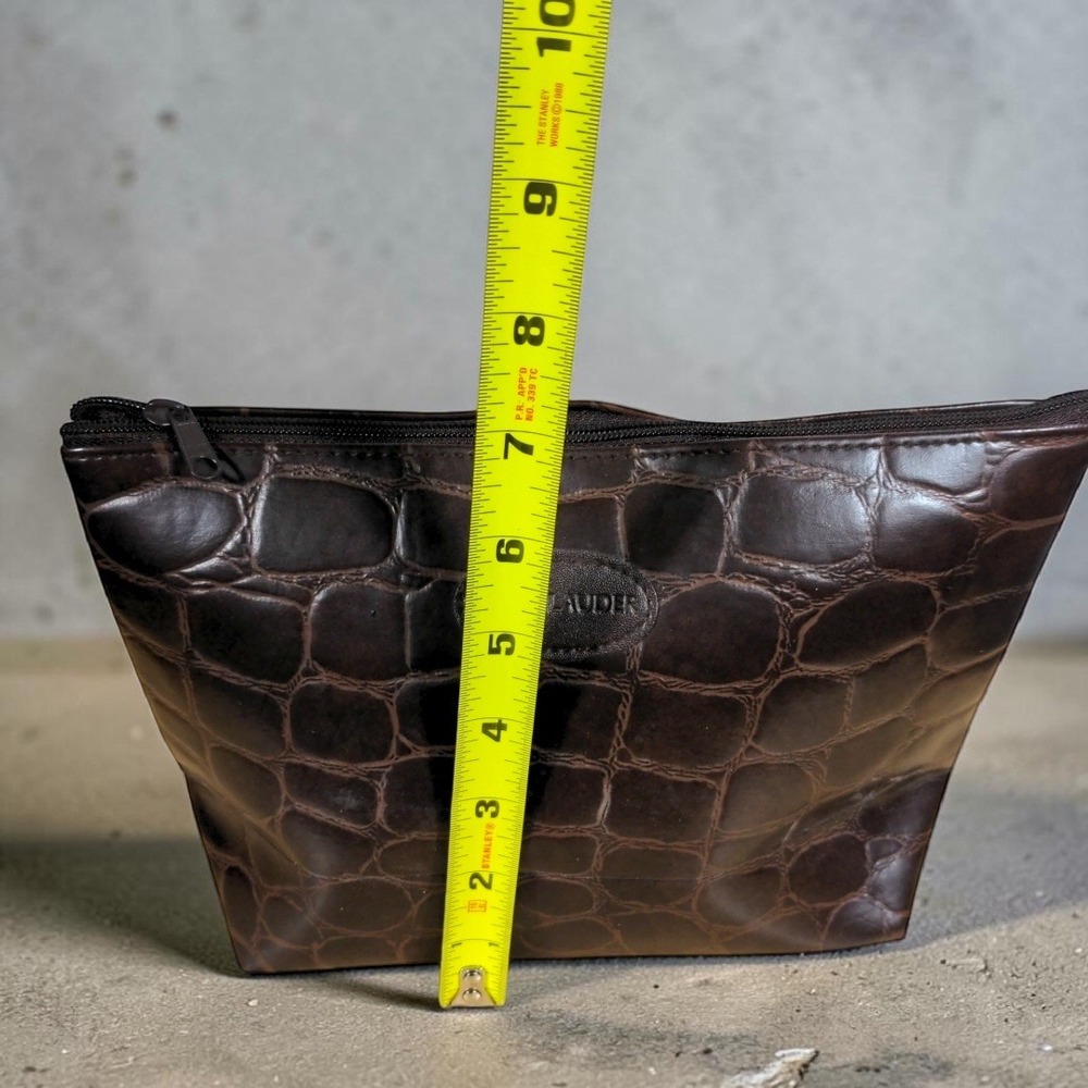 Estee Lauder Brown Faux Croc Cosmetic Makeup Bag Embossed Travel Clutch - Picture 7 of 9